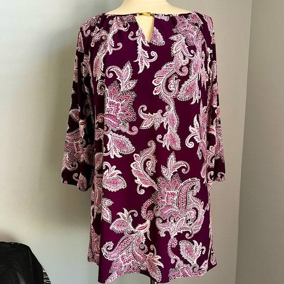 Roz & Ali Small Purple Paisley Tunic Top w/ Raglan Sleeves - Picture 1 of 10